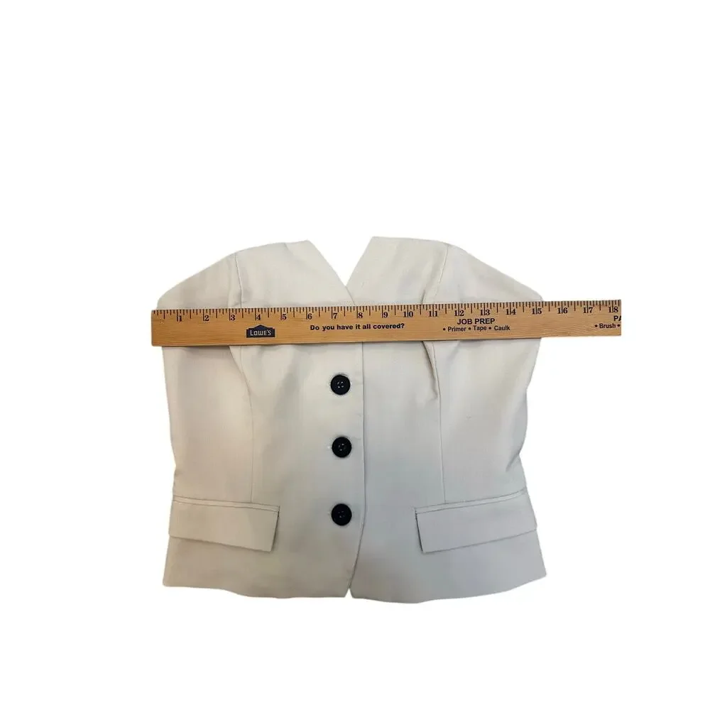 Sincerely Jules Strapless Peplum Bustier Top Beige Button Front Smocked Back - Picture 5 of 8